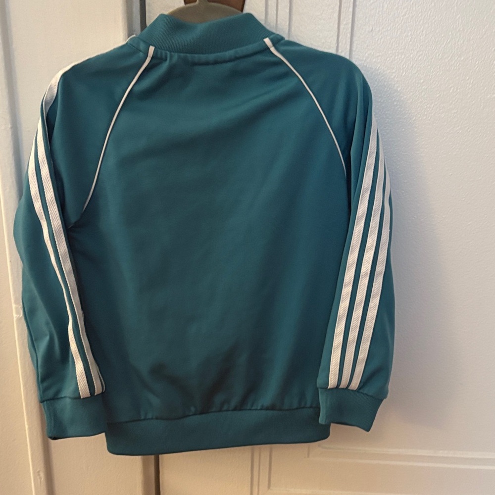 Adidas Kids Jacket and pants warm-up suit in Teal with White Stripes size 2T - Picture 4 of 7